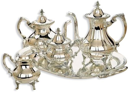 Silver-plated Burgundy 5-Piece Tea Set.