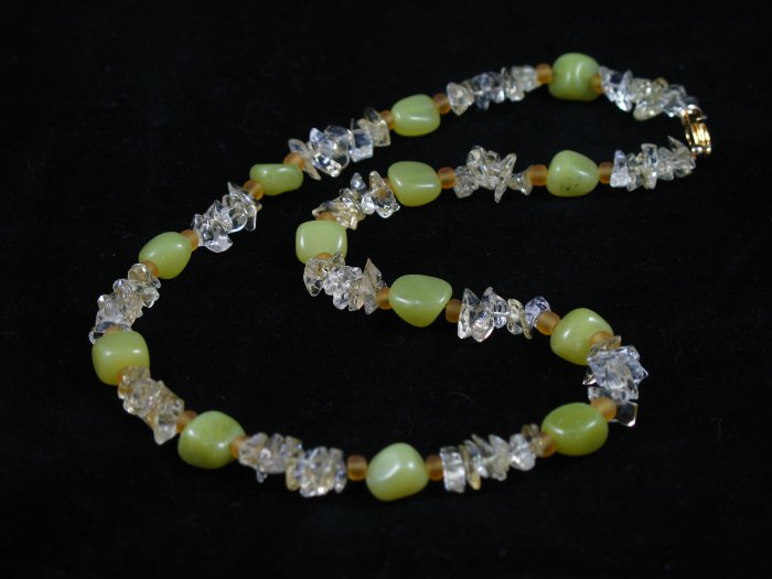 Green jade citrine chips handcrafted artisan chain necklace