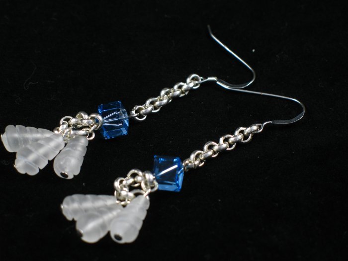 heavy sterling silver blue Swarovski crystal snow quartz dangle earrings