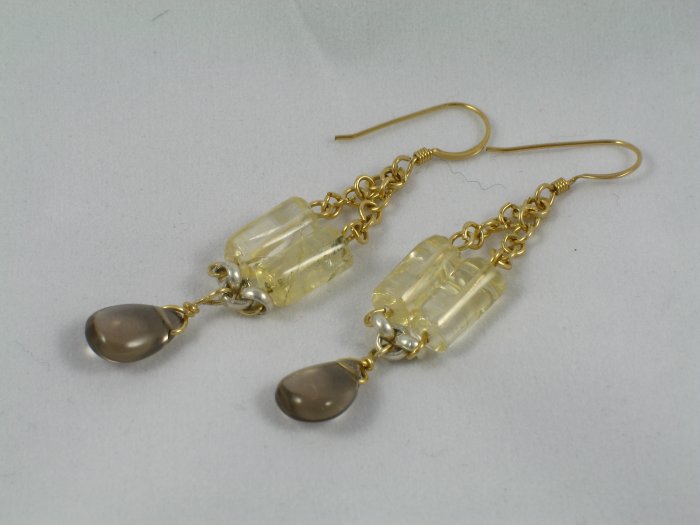 citrine gold filled chain smoky quartz heavy sterling silver dangle handcrafted earrings
