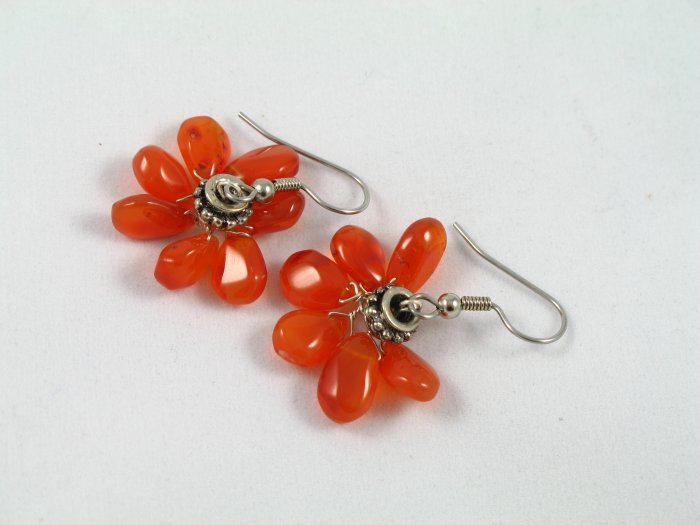 Carnelian antique pewter sexy flower handcrafted earrings