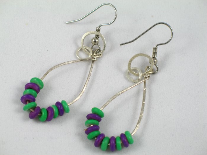 hammered heavy sterling silver bone beads handcrafted earrings