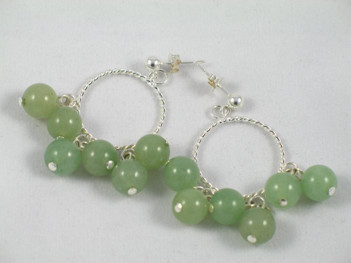 green aventurine sterling silver circle dangle handcrafted earrings