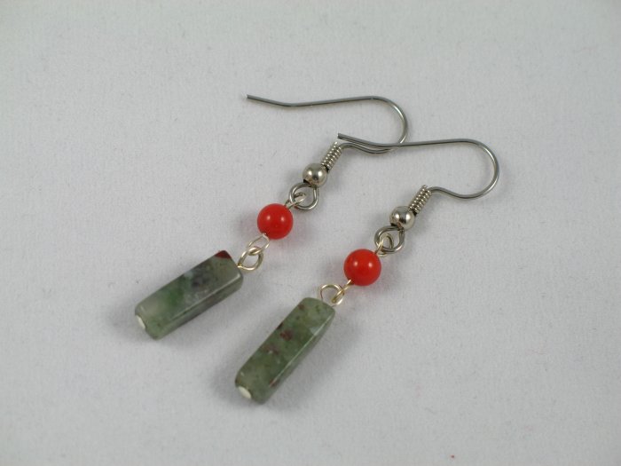red coral blood stone dangle handcrafted earrings