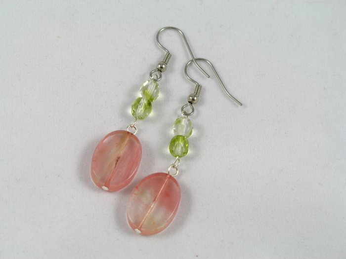 cherry glass quartz olive green crystal dangle handcrafted earrings