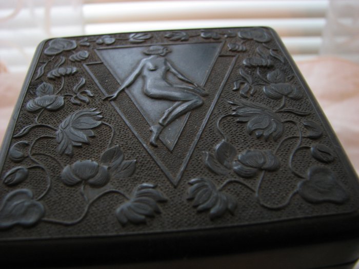 Carved Bakelite Cigarette Box -Nouveau Revival Ca 1945