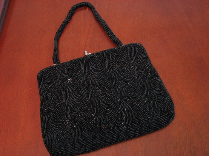 Vintage Black Beaded Purse-Made In Japan