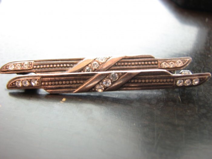 Pair of Deco Sterling and Rhinestone Pins/Lingerie Clips