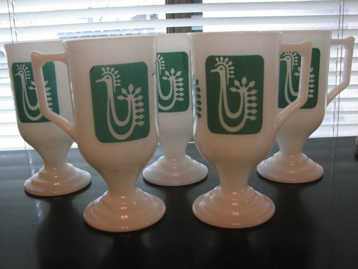 Retro Footed Milkglass Mugs/Irish Coffe Cups-Set of 5