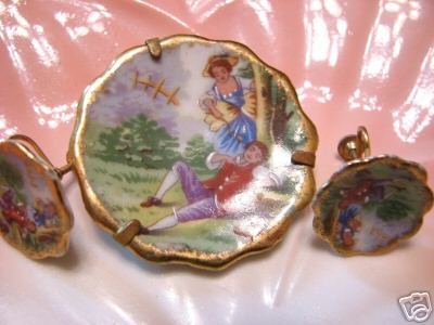 Vintage Limoges Earring and Pin Set