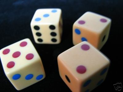 Rare & Unusual Set of Four Multicolor Dot Bakelite Dice