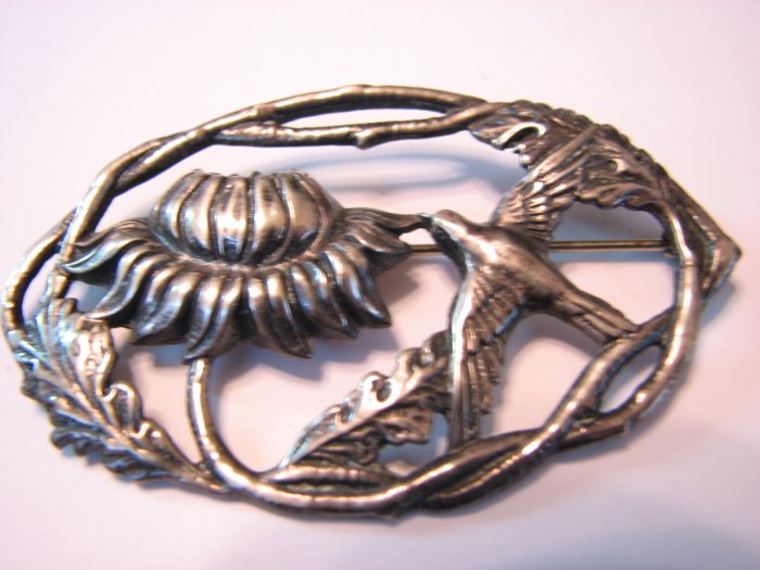 Nouveau Revival Floral and Bird Brooch/Pin