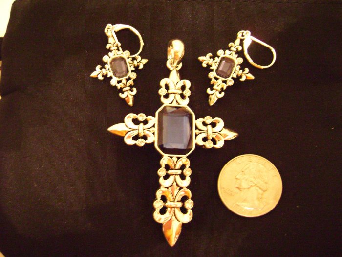 Fleur de lis cross pendant set