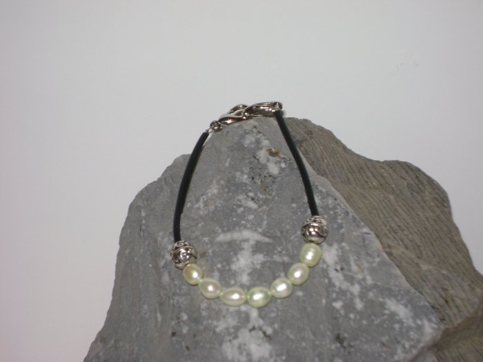 Pearl & Rubber Cord Medical Alert I.D. Replacement Bracelet