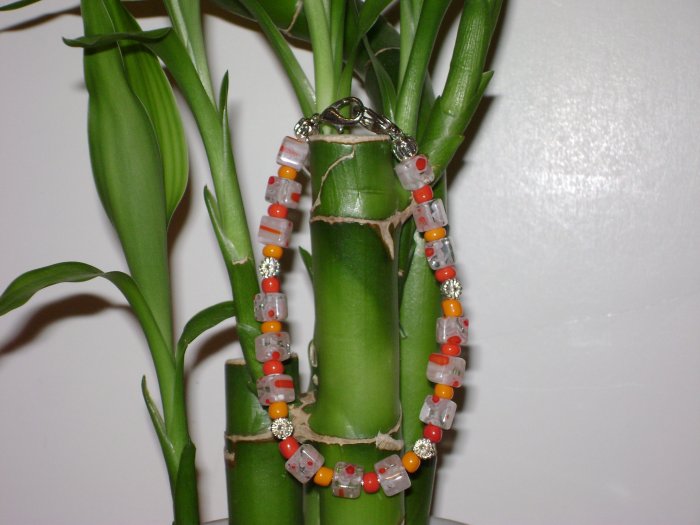 Orange & White Millefiori Glass Medical I.D. Replacement Bracelet