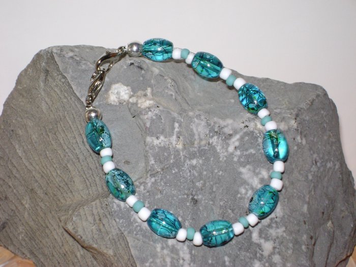 Teal Glass Bead Medical Alert I.D. Replacement Bracelet
