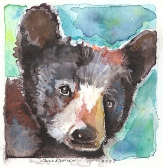 "Black Bear Cub" Watercolor Painting Print