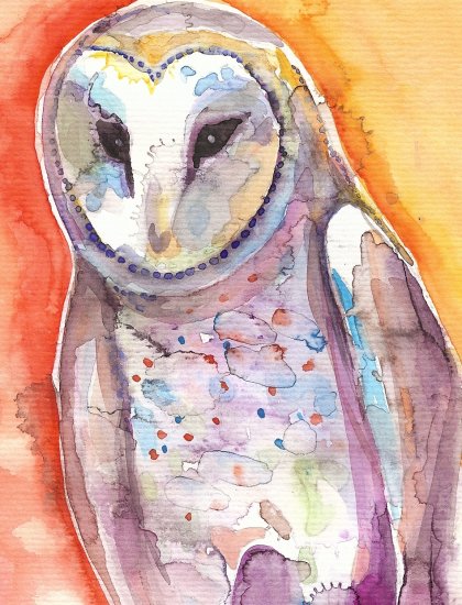 "Shy Barn Owl" Watercolor Painting Print