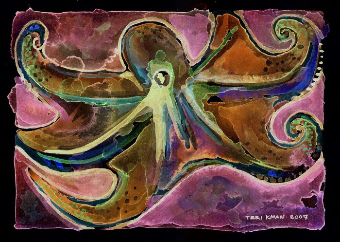 "Electric Octopus" Watercolor Painting Print