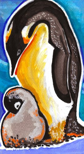 "Penguin and Chick" Watercolor Painting Print