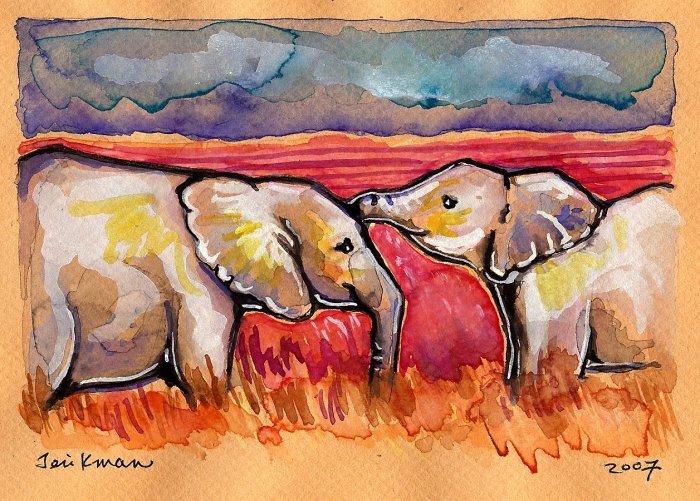 "African Elephants" Watercolor Painting Print