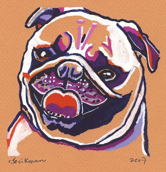 "Happy Pug" Watercolor Painting Print
