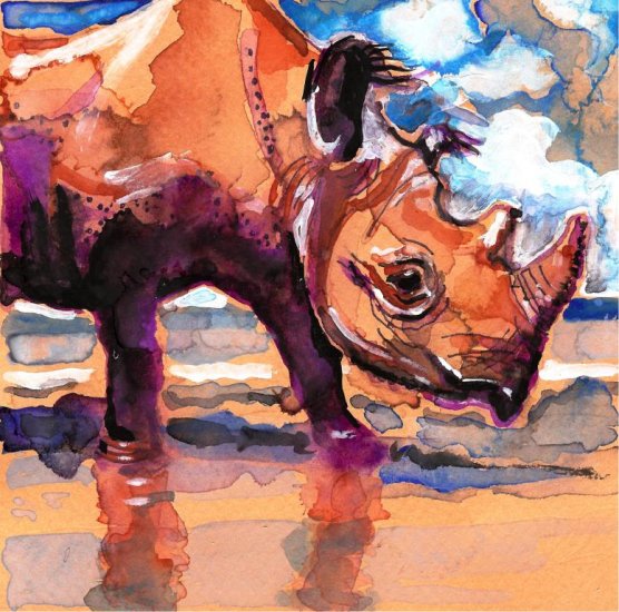 "Black Rhino" Watercolor Painting Print