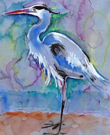 "Great Blue Heron" Watercolor Painting Print