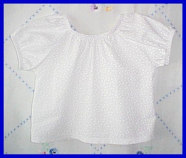 White on White Floral Cotton Peasant Blouse Girls Child Large 6 7 New
