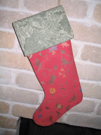 Coral Pink And Green Christmas Stocking **JUST REDUCED HALF PRICE**