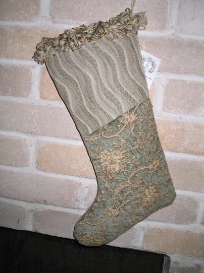 Beautiful Sage Green & Gold Heirloom one-of-a-kind Christmas Stocking **JUST REDUCED HALF PRICE**