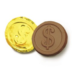 Dollar Sign Engraved Milk Chocolate Coins case of 250 Corporate Tradeshow Promotion Giveaways