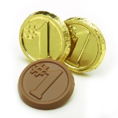 Number One Engraved Milk Chocolate Coins case of 250 Corporate Tradeshow Promotion Giveaways