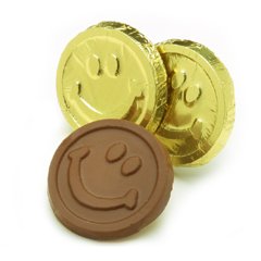 Smiley Face Engraved Milk Chocolate Coins case of 250 Corporate Tradeshow Promotion Giveaways