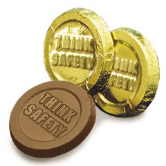 Think Safety Engraved Milk Chocolate Coins case of 250 Corporate Tradeshow Promotion Giveaways