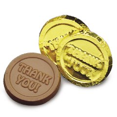 Thank You Engraved Milk Chocolate Coins case of 250 Corporate Tradeshow Promotion Giveaways