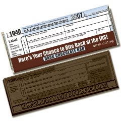 50 IRS 1040 Tax form design Engraved Dark Chocolate Bars for Clients or Tradshow Give-a-ways