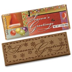 50 SEASONS GREETINGS Engraved Milk Chocolate Bars for Clients or Party Guests