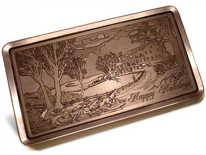 Big Belgian HAPPY HOLIDAYS 5 lb. Dark Chocolate Bar Engraved for Clients or as a Gift