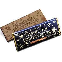 50 VOLUNTEER Engraved Milk Chocolate Bars for Clients or Tradshow Give-a-ways