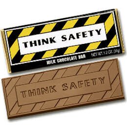 50 THINK SAFETY Engraved Milk Chocolate Bars for Clients or Tradeshow Give-a-ways