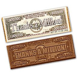 50 Thanks A Million Engraved Milk Chocolate Bars for Clients, Employees or Tradeshow Give a ways