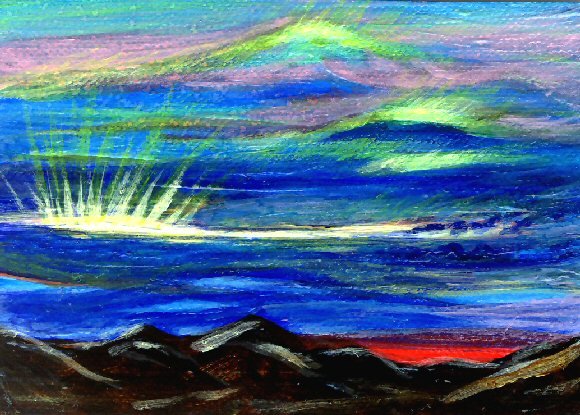 Surrealistic Scottish Sky / ACEO Original Acrylic Painting by R.J.