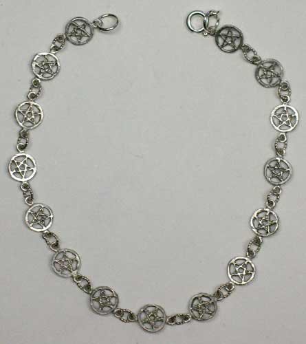 Tiny Pentacles Pewter Bracelet Wiccan Pentagram Pagan