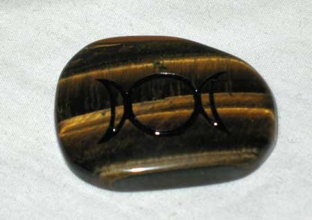 Triple Moon Tiger Eye Worry Stone Healing Wicca Crystal