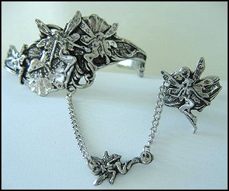 Fairy Slave Bracelet with Ring Pewter Adjustable