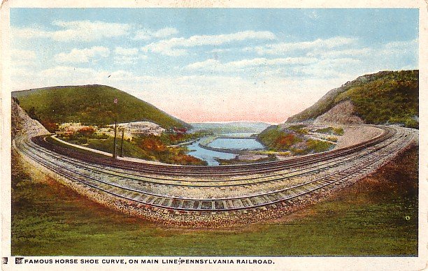 Horse Shoe Curve on Main Line of Pennsylvania Railroad Near Altoona PA Vintage Postcard - 3591