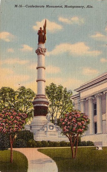 Confederate Monument in Montgomery Alabama AL, 1943 Curt Teich Linen Postcard - 3596