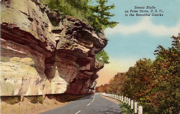 U.S. 71 Bluff Drive in the Ozarks of Missouri MO, Curt Teich Postcard - 3597