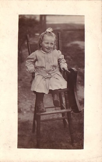 Girl Sitting in Wooden Highchair Real Photo Post Card RPPC - 3621